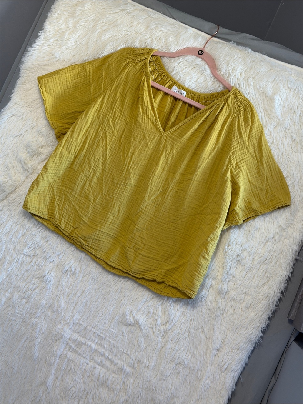 Velvet By Graham & Spencer Womens Boho Peasant Cotton Gauze Top L Mustard Yellow